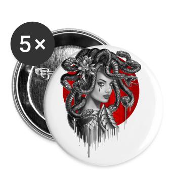 Snake Head Girl Medusa - Buttons large 2.2''/56 mm (5-pack) - white - Front
