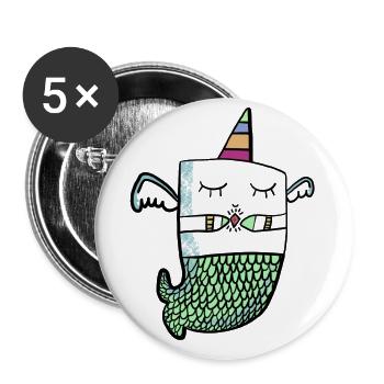 Monstrosität - Funky Einhorn Meerjungfrau - Buttons groß 56 mm (5er Pack) - Weiß - Vorne