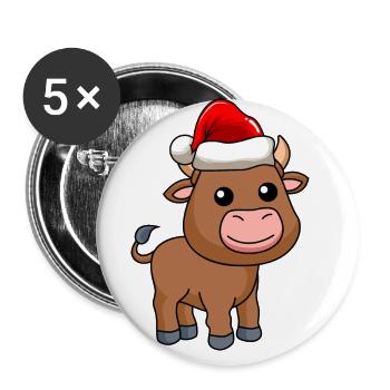 Stier Comic Weihnachten - Buttons groß 56 mm (5er Pack) - Weiß - Vorne