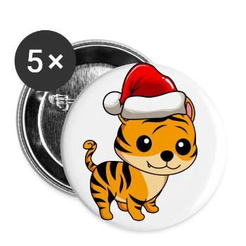 Tiger Comic Christmas - Lot de 5 grands badges (56 mm) - blanc - Devant