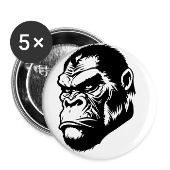 Tête de gorille - Lot de 5 grands badges (56 mm) - blanc - Devant