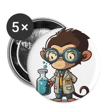 Affen-Wissenschaftler - Buttons groß 56 mm (5er Pack) - Weiß - Vorne