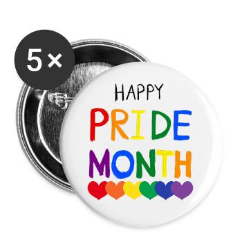 Happy Pride Month Regenbogen Pride - Buttons groß 56 mm (5er Pack) - Weiß - Vorne