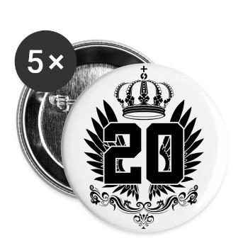 20E ANNIVERSAIRE ENFIN 20 ANS - Lot de 5 grands badges (56 mm) - blanc - Devant