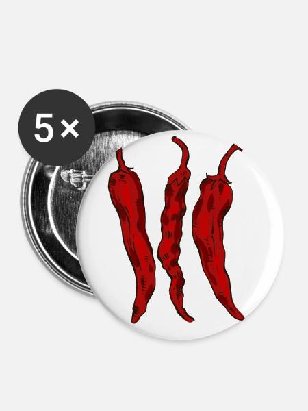 Chilli Peppers - Buttons groß 56 mm (5er Pack) - Weiß