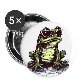 Cooler grüner Frosch mit Sonnenbrille - Buttons groß 56 mm (5er Pack) - Weiß - Vorne