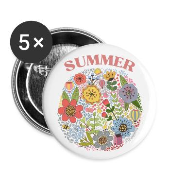 Blumensommer - Buttons groß 56 mm (5er Pack) - Weiß - Vorne