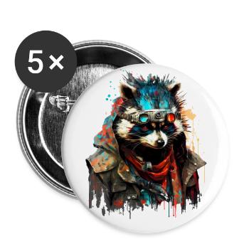 Raton laveur, animal de la collection Cyber Squad - Lot de 5 grands badges (56 mm) - blanc - Devant