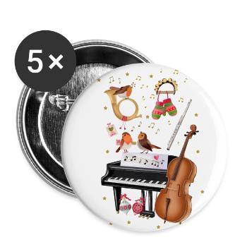 Weihnachten mit Rotkehlchen und Musik - Buttons groß 56 mm (5er Pack) - Weiß - Vorne