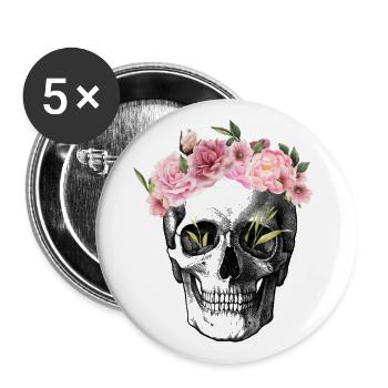 Skull and flowers - Buttons large 2.2''/56 mm (5-pack) - white - Front