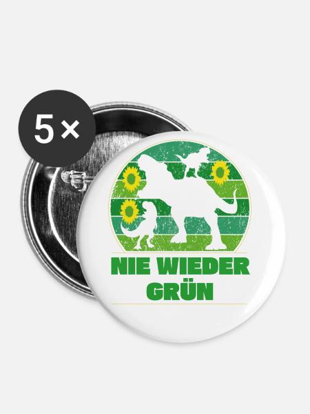 Anti Grünosaurus T-Shirt - Buttons groß 56 mm (5er Pack) - Weiß