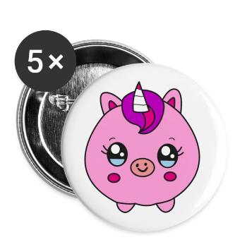Small round unicorn pig children's gift - Buttons large 2.2''/56 mm (5-pack) - white - Front