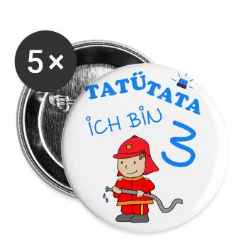 3. Geburtstag 3 Jahre Geschenk Feuerwehr - Buttons groß 56 mm (5er Pack) - Weiß - Vorne