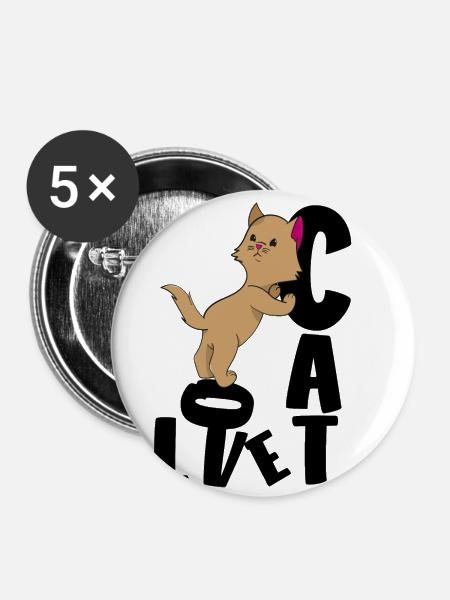 Katze Liebe Mietzekatze - Buttons groß 56 mm (5er Pack) - Weiß