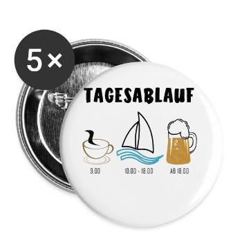 Tagesablauf Kaffee Segeln Bier Geschenkidee - Buttons groß 56 mm (5er Pack) - Weiß - Vorne