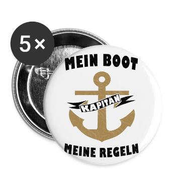Mein Boot meine Regeln Anker Seemann Kapitän - Buttons groß 56 mm (5er Pack) - Weiß - Vorne