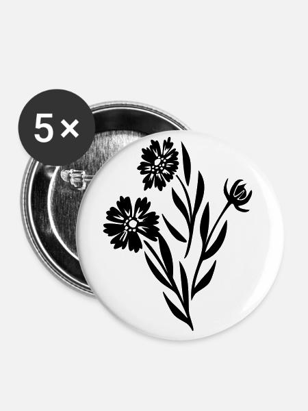 Blumen Blumenkind flower fleur Geschenkidee - Buttons groß 56 mm (5er Pack) - Weiß