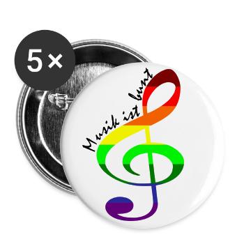 Notenschlüssel Regenbogenfahne Regenbogenfarben - Buttons groß 56 mm (5er Pack) - Weiß - Vorne