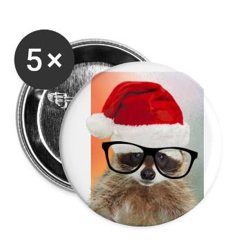 WEIHNACHTS-Shirt - Weihnachten Waschbär Racoon - Buttons groß 56 mm (5er Pack) - Weiß - Vorne