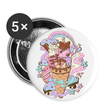 Rabbit and bear Ice Cream - Buttons large 2.2''/56 mm (5-pack) - white - Front