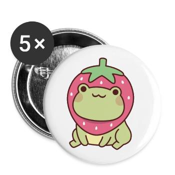 Cute Frog With Strawberry Hat - Buttons large 2.2''/56 mm (5-pack) - white - Front