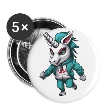 Grimmiges Einhorn Design - Mystische Magie - Buttons groß 56 mm (5er Pack) - Weiß - Vorne
