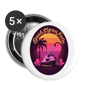 Retro 80s Staubsauger mit Orchidee und Palmen - Buttons groß 56 mm (5er Pack) - Weiß - Vorne