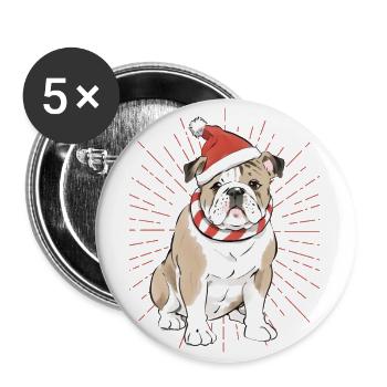 Bulldogge Frohe Weihnachten Hund Hunde - Buttons groß 56 mm (5er Pack) - Weiß - Vorne