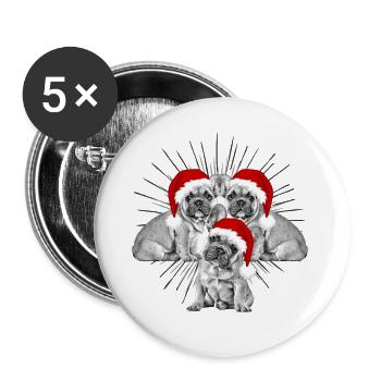 Bouledogue français Chien de Noël Chiens - Lot de 5 grands badges (56 mm) - blanc - Devant