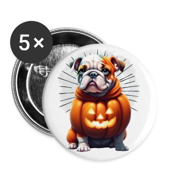 Bulldogge Halloween Hund HUNDE - Buttons groß 56 mm (5er Pack) - Weiß - Vorne