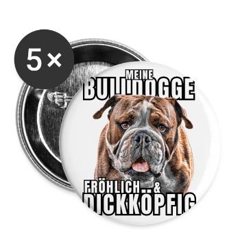 My BULLDOG cheerful & stubborn dog DOGS - Buttons large 2.2''/56 mm (5-pack) - white - Front
