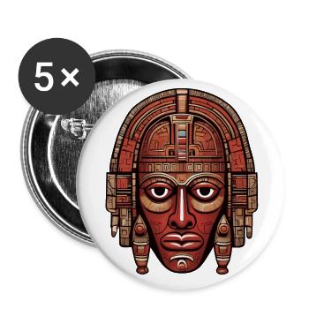 Kunstvoll farbenfrohe Inka Aztekenmaske - Buttons groß 56 mm (5er Pack) - Weiß - Vorne