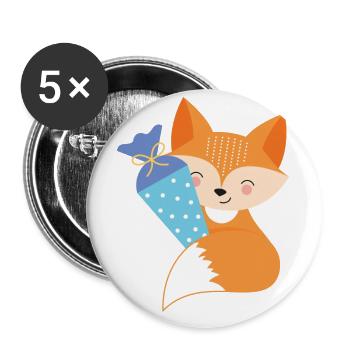 Fox with school cone school enrollment - Buttons large 2.2''/56 mm (5-pack) - white - Front
