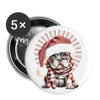 drôle Père Noël Bulldog chiens de Noël - Lot de 5 grands badges (56 mm) - blanc - Devant