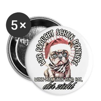 drôle Père Noël Bulldog chiens de Noël - Lot de 5 grands badges (56 mm) - blanc - Devant