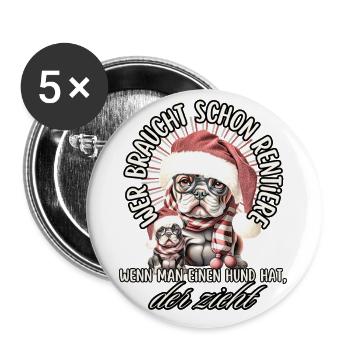 drôle Père Noël Bulldog chiens de Noël - Lot de 5 grands badges (56 mm) - blanc - Devant