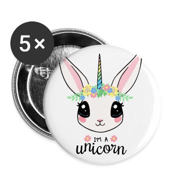 Unicorn Einhorn Pferd Süss Hase - Buttons groß 56 mm (5er Pack) - Weiß - Vorne