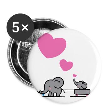 Großer Elefant zieht kleinen Elefanten mit Herz - Buttons groß 56 mm (5er Pack) - Weiß - Vorne