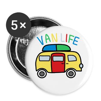 Freiheit und Abenteuer: Camping Leben - Buttons groß 56 mm (5er Pack) - Weiß - Vorne