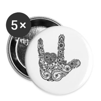 Mandalia - I Love You Handzeichen - Buttons groß 56 mm (5er Pack) - Weiß - Vorne