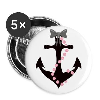 Anker mit Schleife und Rosen Seil - Buttons groß 56 mm (5er Pack) - Weiß - Vorne