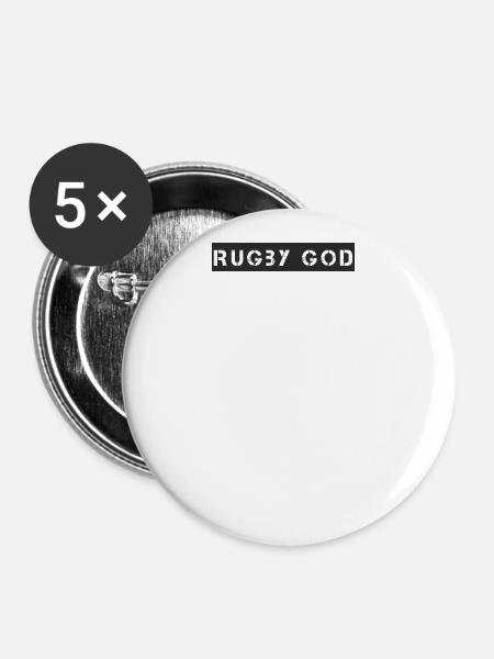 Rugby - Rugby God - Buttons groß 56 mm (5er Pack) - Weiß