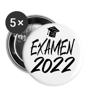Abschluss Examen 2022 Hut Pinselschrift - Buttons groß 56 mm (5er Pack) - Weiß - Vorne
