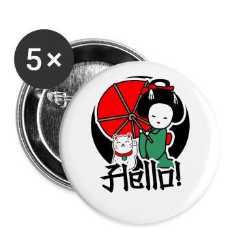 Japanische Katze und Frauen sind Freunde - Buttons groß 56 mm (5er Pack) - Weiß - Vorne