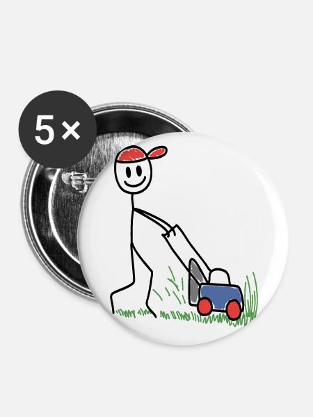 Rasenmäher Doodle - Gartenarbeit - Buttons groß 56 mm (5er Pack) - Weiß