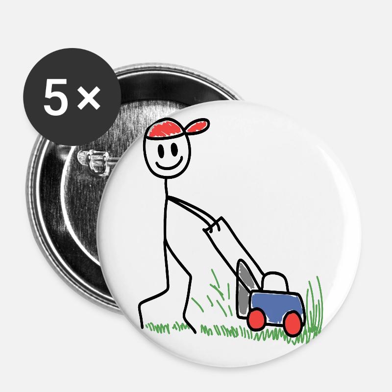 Rasenmäher Doodle - Gartenarbeit - Buttons groß 56 mm (5er Pack) - Weiß