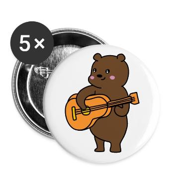 ein Bär, eine Gitarre und Musik - Buttons groß 56 mm (5er Pack) - Weiß - Vorne