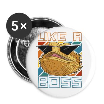 Like a Boss - Drôle d’iguane avec des lunettes de soleil - Lot de 5 grands badges (56 mm) - blanc - Devant