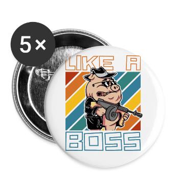 Like a Boss Funny Mafia Pig Cartoon Saying - Buttons large 2.2''/56 mm (5-pack) - white - Front