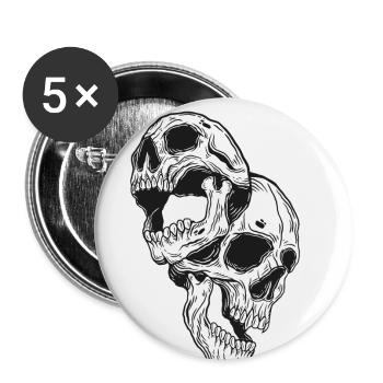 Schädel Skull Horror Skelett Halloween Metall - Buttons groß 56 mm (5er Pack) - Weiß - Vorne